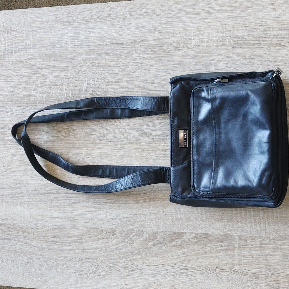 Perlina NY Black Leather shoulder Bag